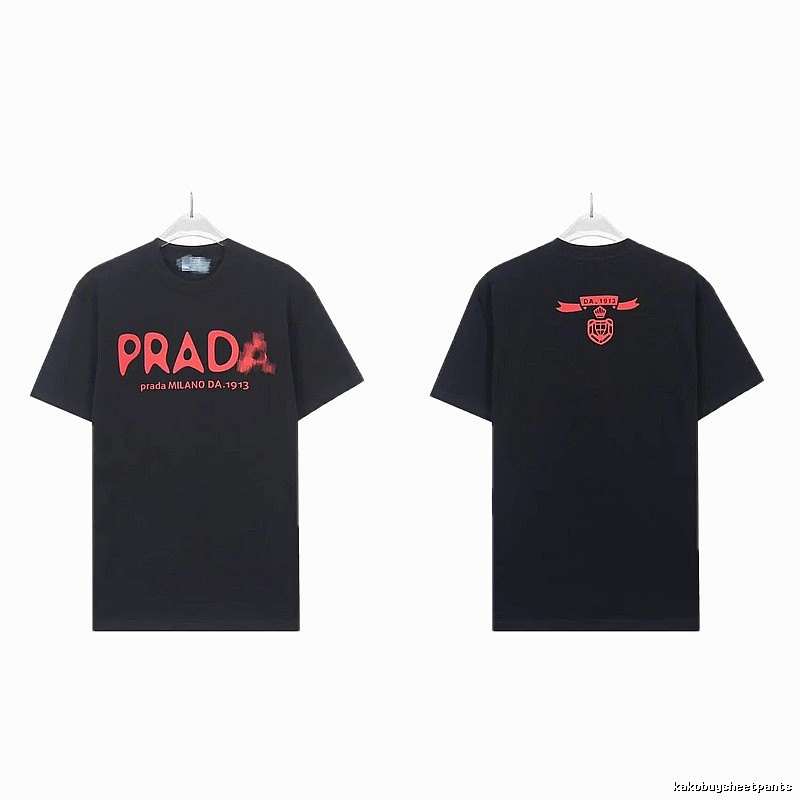 Prada Letter Print Trendy Cool Style Black Short-sleeve T-shirt