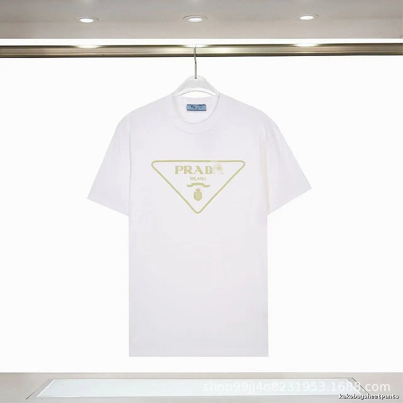 Prada Triangle Logo Casual Style White Short-sleeve T-shirt