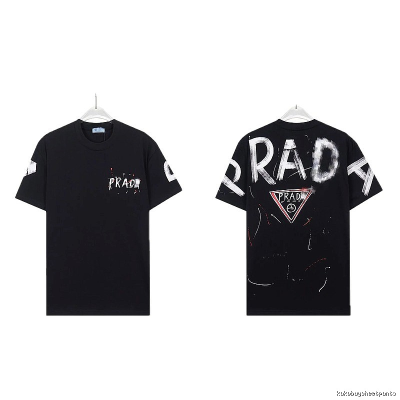 Prada Triangle Logo Graffiti Style Black Short-sleeve T-shirt