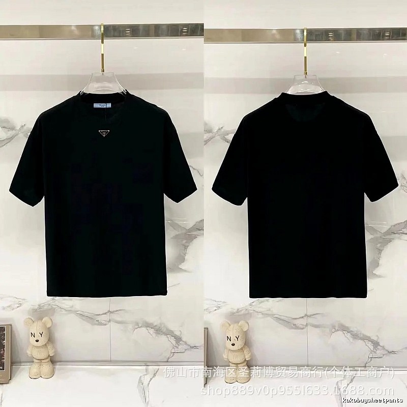 Prada Triangle Logo Minimalist Style Black T-Shirt