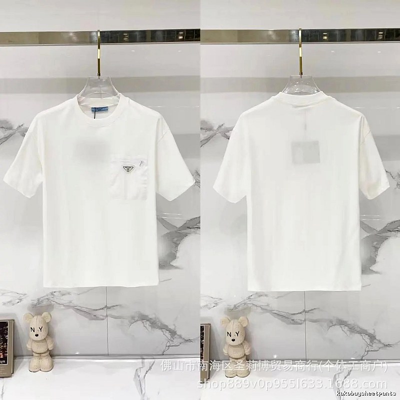 Prada Triangle Logo Minimalist Style White Short-sleeve T-shirt