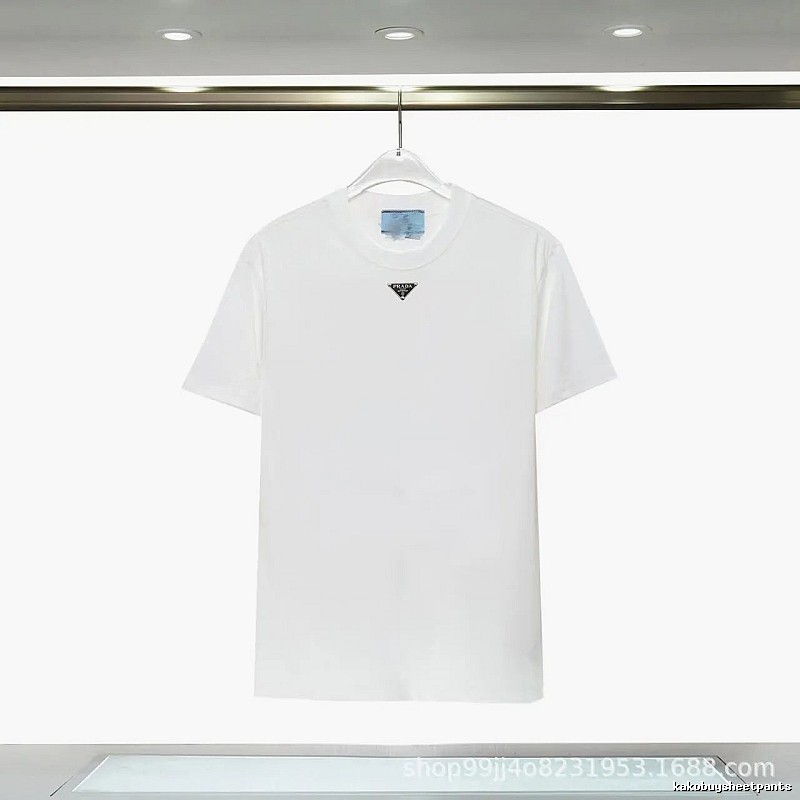 Prada Triangle Logo Minimalist Style White T-Shirt