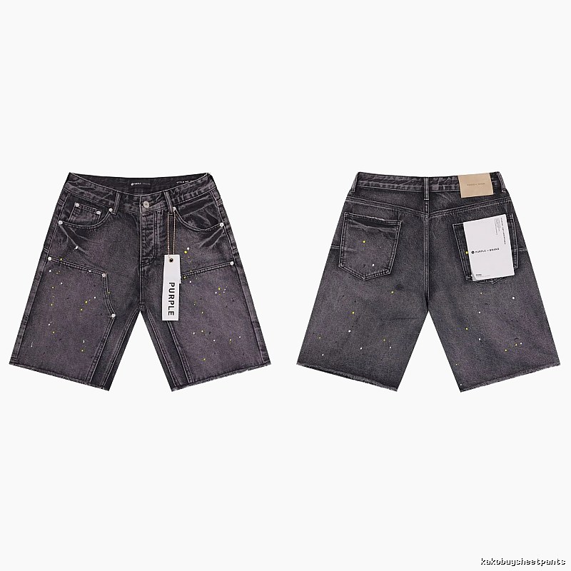 Purple Godspeed Ink-splattered Black and Grey Denim Shorts