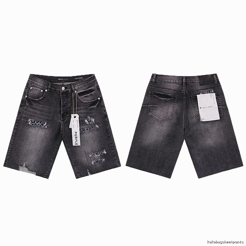PurpleGodspeed High Street Ripped Black Gray Denim Shorts