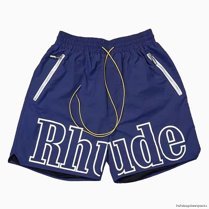 RHUDE letter-style dark blue shorts