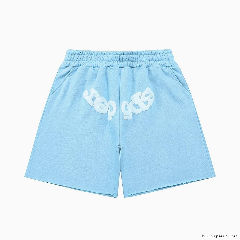 Sp5der letter-style light blue shorts