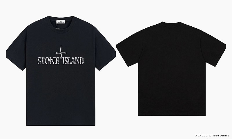 Stone Island Classic Distressed Street Style Black Short Sleeve T-Shirt