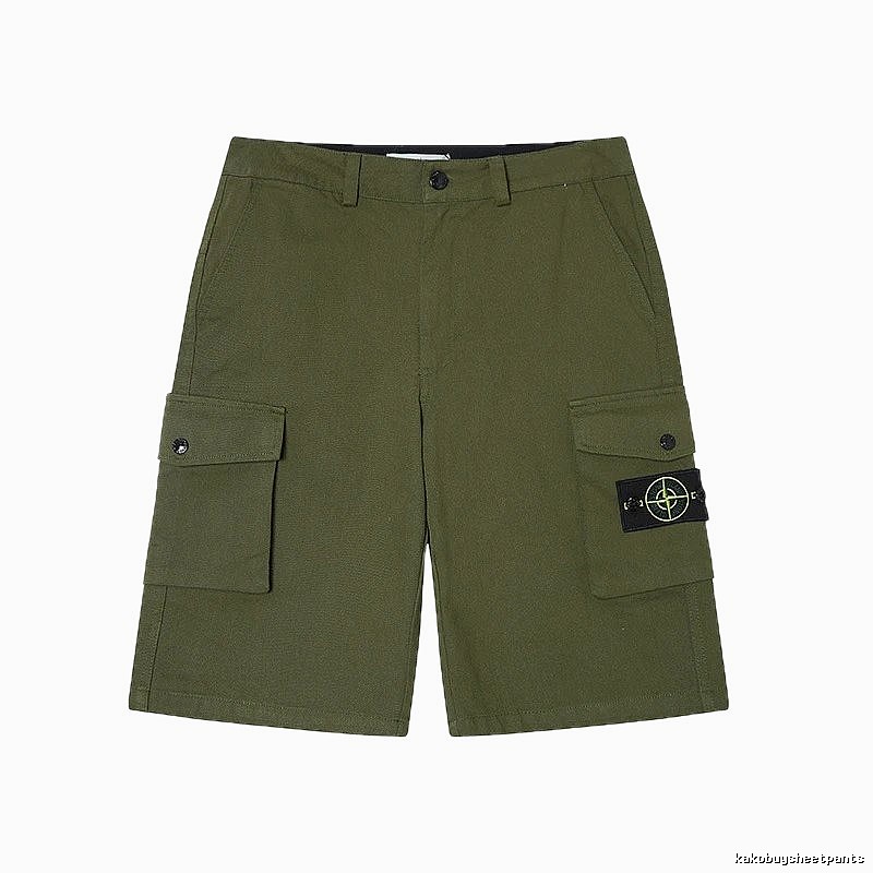 Stone Island Techwear Style Army Green Cargo Shorts