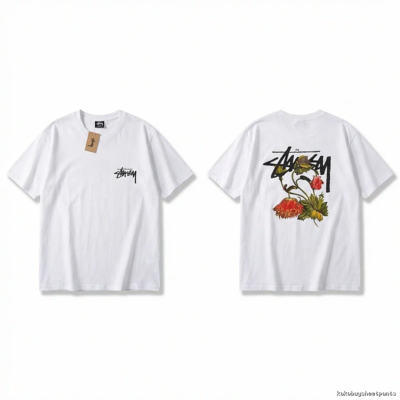 Stussy Floral Print White T-Shirt