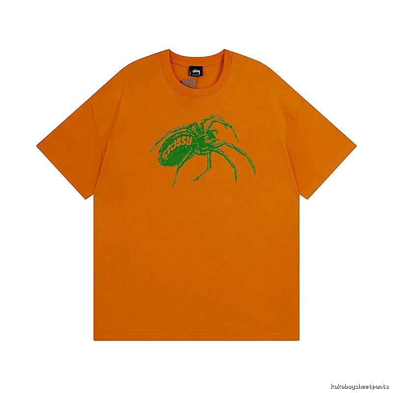 Stussy Orange Spider Graphic T-Shirt Streetwear Look Logo