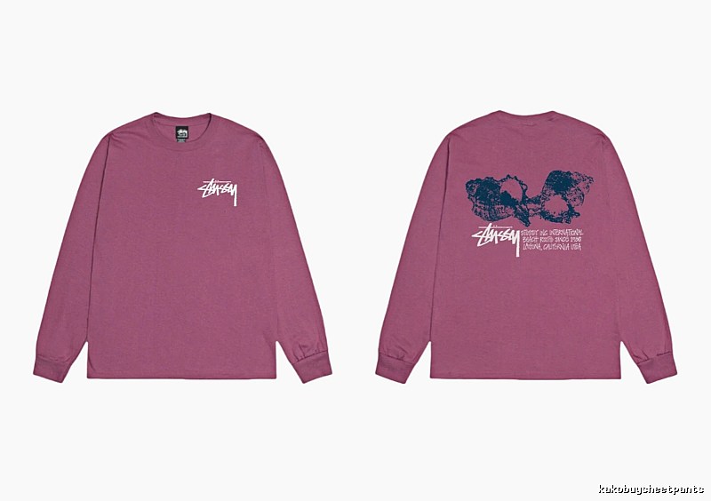 Stussy printed retro style rose red long sleeves