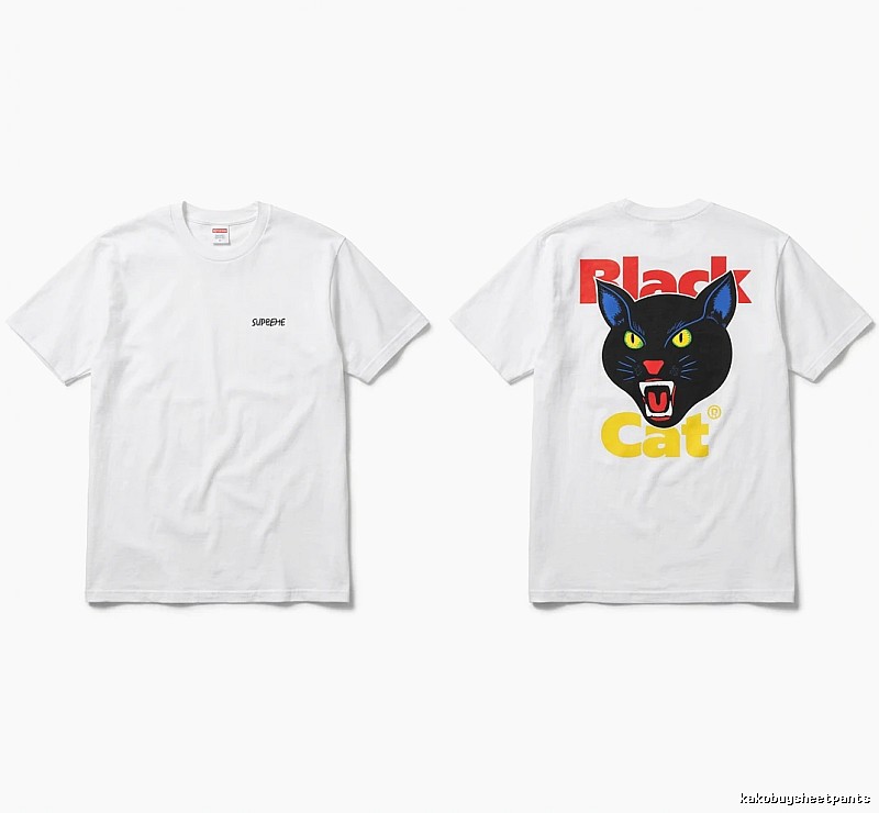 SUPREME Black Cat Print White T-shirt