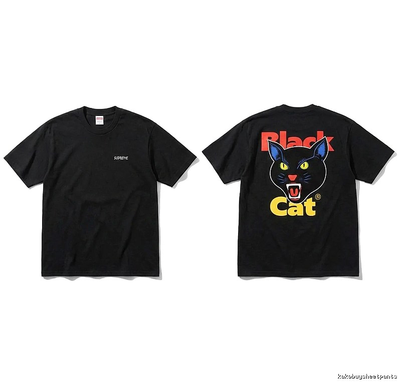 Supreme Black Cat Trendy and Cool Style Short-sleeve Shirt