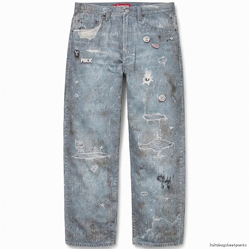 Supreme distressed light blue jeans