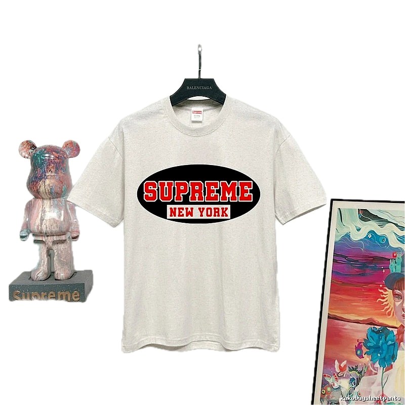 Supreme New York Printed Street Style Light Gray T-Shirt