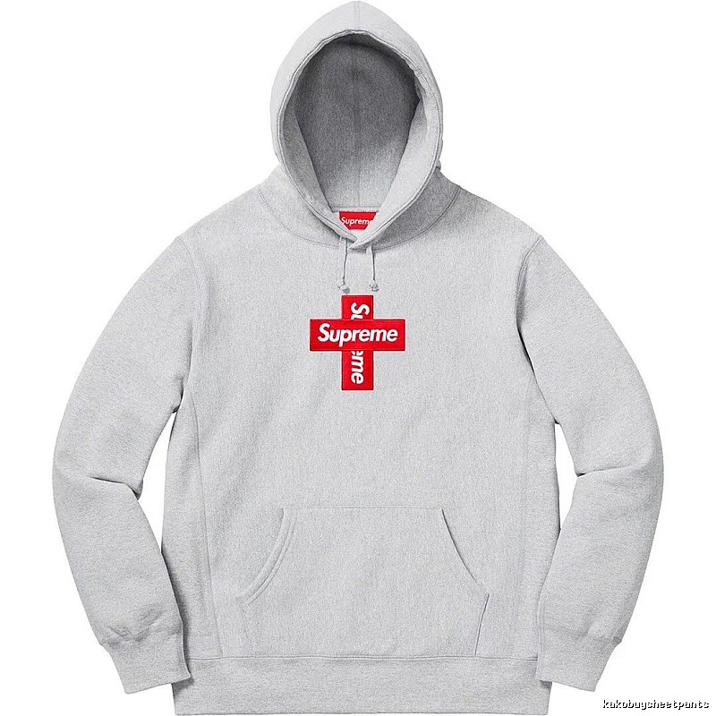 Supreme Streetwear Logo hoodie Gray Red Oversized with Logo Accent