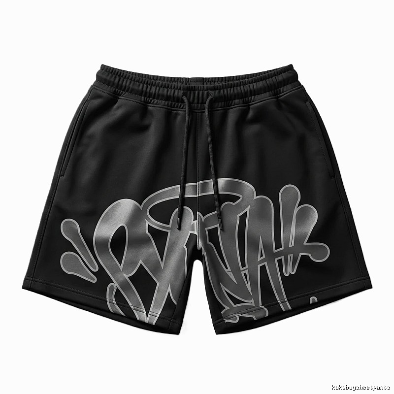 SynaWorld graffiti-style black shorts
