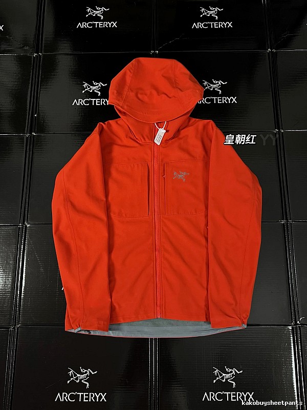 The imperial red of the Arc'teryx Alpha SV jacket