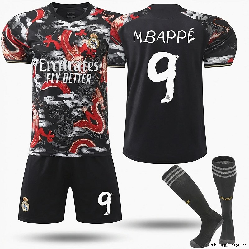 The Real Madrid black jersey with dragon pattern.