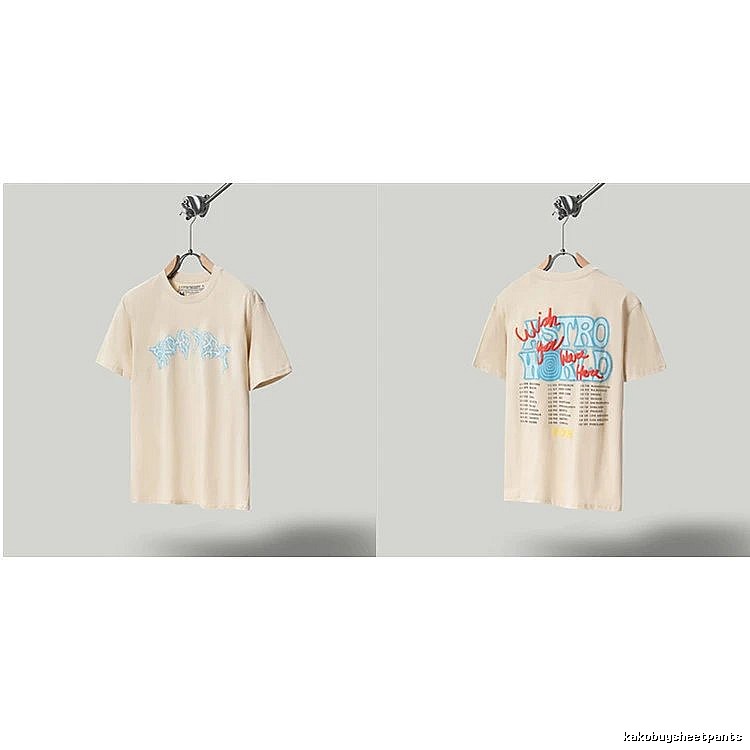 Travis Scott Astro Street Style Apricot Beige Short Sleeve T-Shirt
