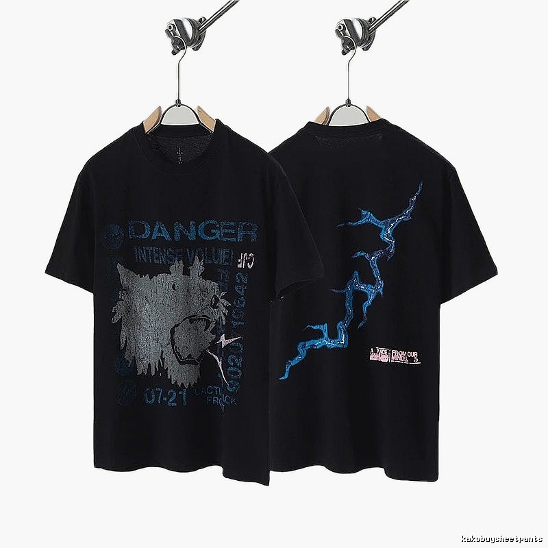 Travis Scott Lightning Print Street Style Black T-Shirt
