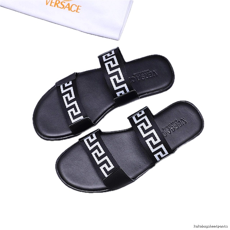 Versace Greek Key Light Luxury Style Black Slides