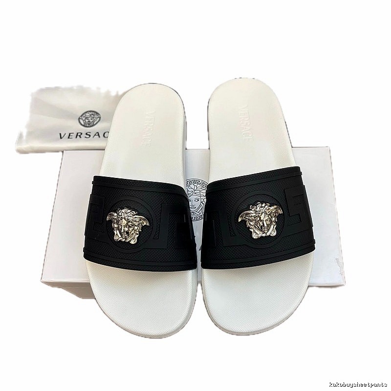 Versace Medusa Luxury Style Black and White Slide Sandals