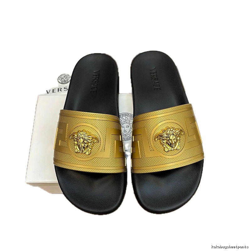 Versace Medusa Luxury Style Black & Gold Slide Sandals
