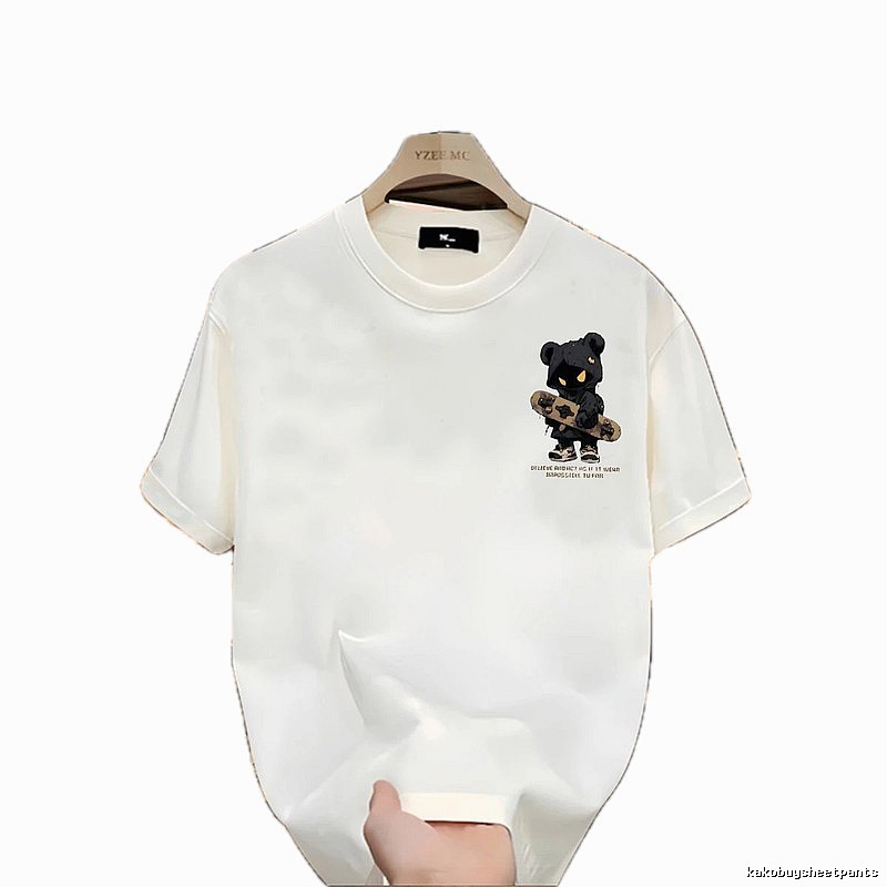 YZEE MC Skateboarding Bear Street Style Off-white T-Shirt