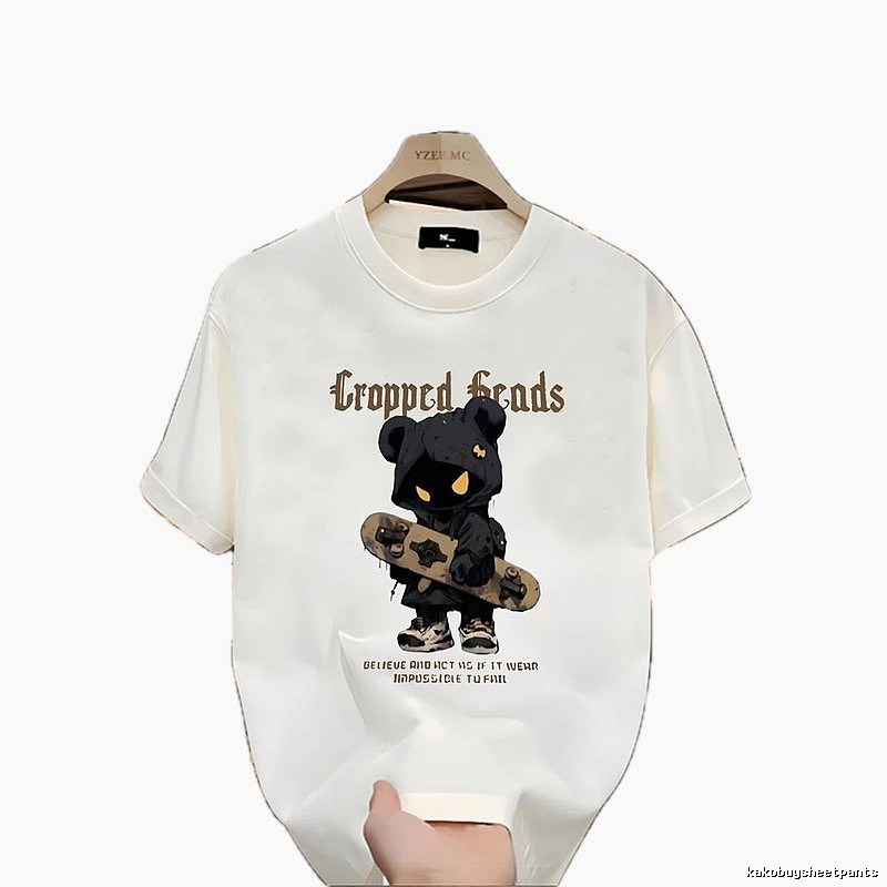 YZEEMC Bear Print Dark Style Off-white T-shirt